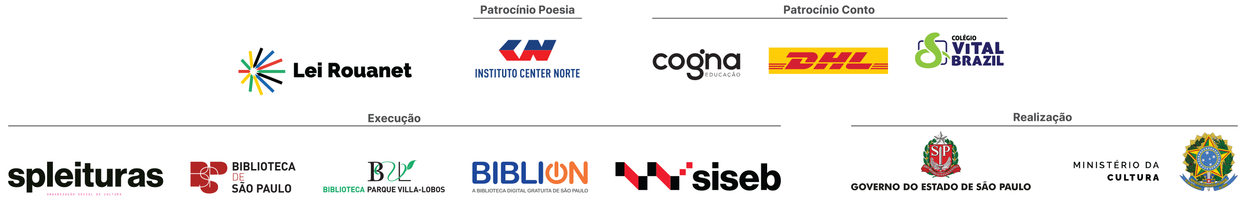 Régua de apoio institucional – patrocinadores e realizadores do Viagem Literária